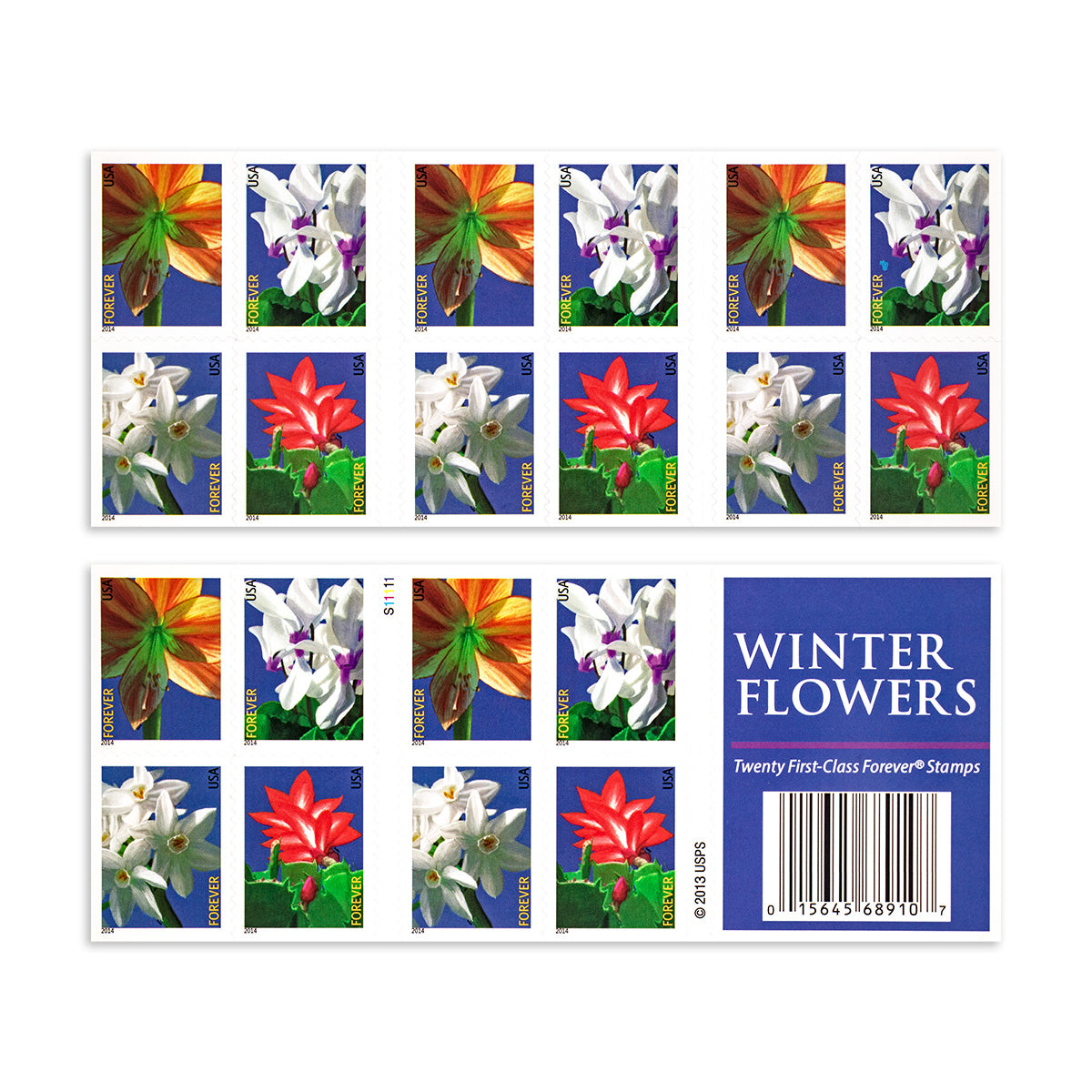 2014 Imperforate Winter Flowers Forever First Class Postage Stamps