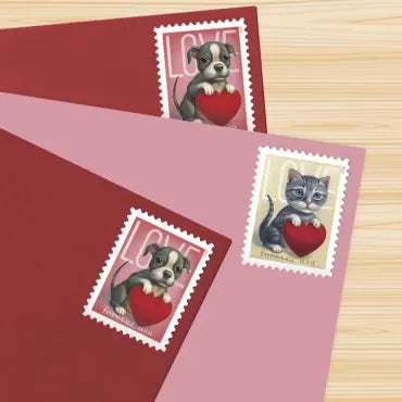 2023 Love Cat and Dog Heart Forever First Class Postage Stamps
