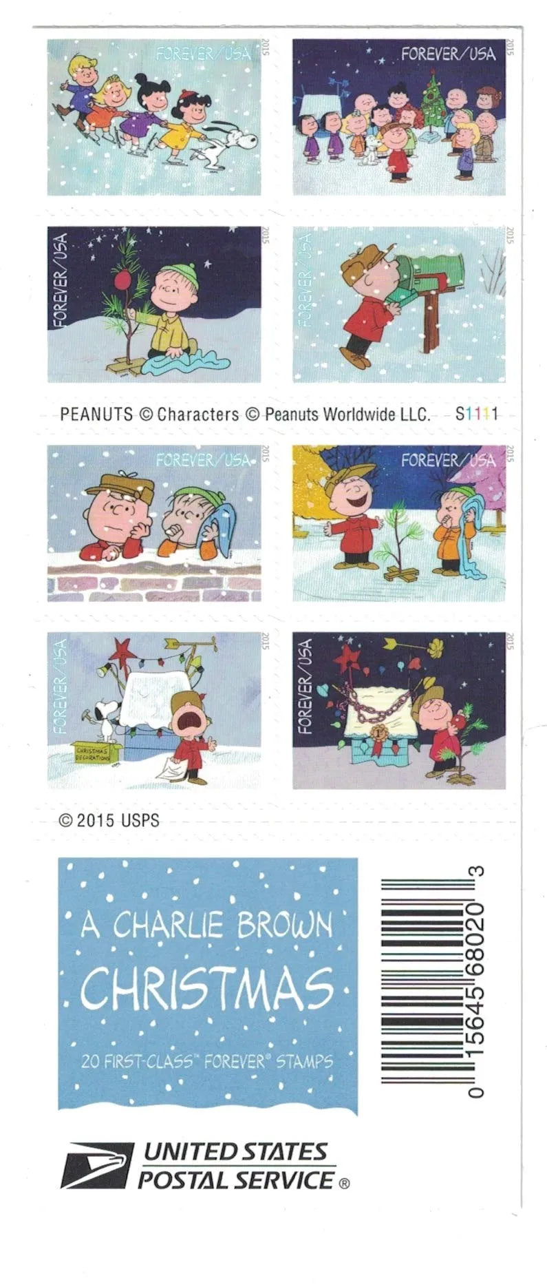 2015  Contemporary Christmas: A Charlie Brown Christmas Forever First Class Postage Stamps