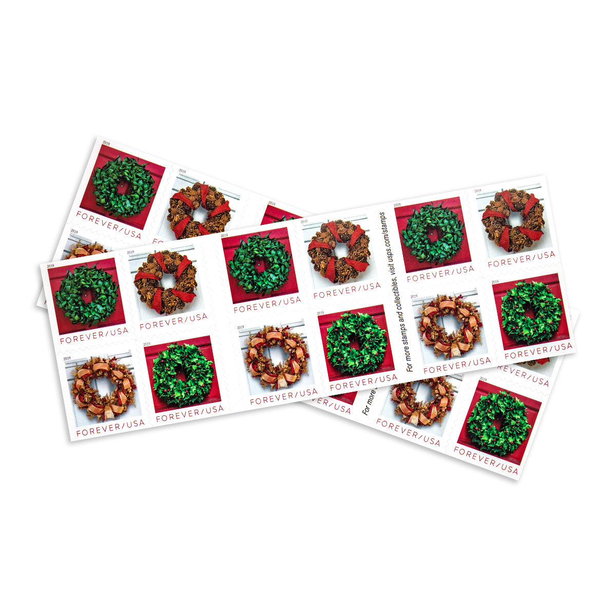 2019 Christmas Seasonal Holiday Wreaths Forever First Class Postage Stamps