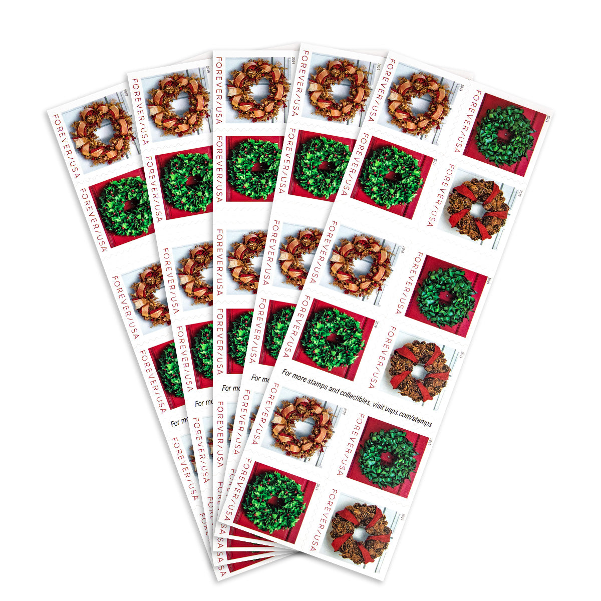 2019 Christmas Seasonal Holiday Wreaths Forever First Class Postage Stamps