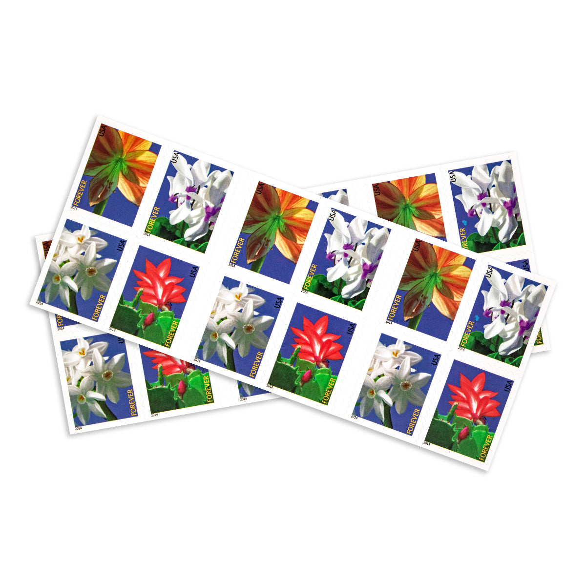 2014 Imperforate Winter Flowers Forever First Class Postage Stamps